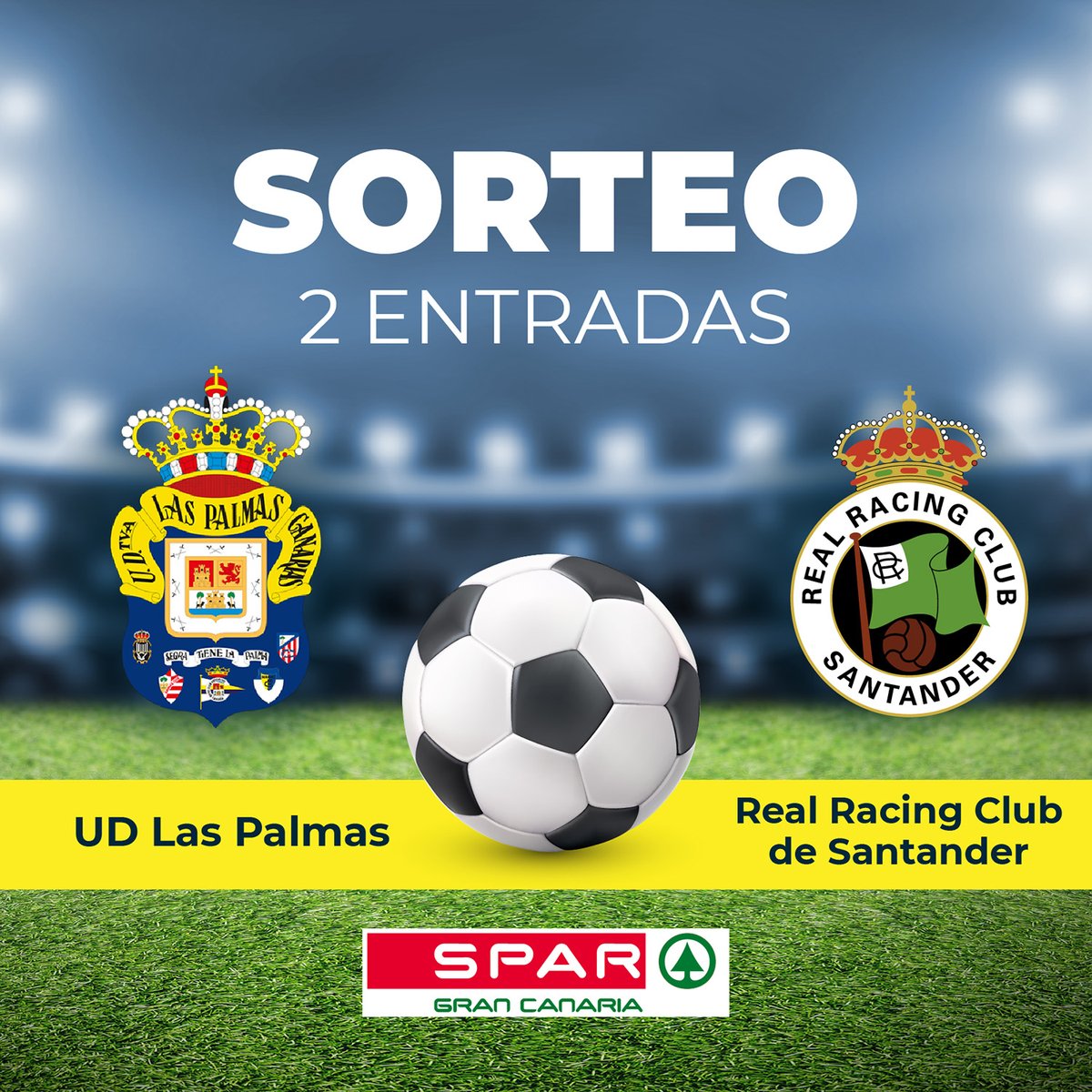 SPARGranCanaria's tweet photo. ⚽ ¡𝙎𝙊𝙍𝙏𝙀𝙊! 🎟 Gana una entrada doble para ver el partido de la @UDLP_Oficial frente al @realracingclub el próximo domingo 8 de enero. 💛💙

❤️Sigue nuestra página: @SPARGranCanaria
🔃Haz RT y dinos cuál crees que será el resultado del partido.

➡️ https://t.co/sui8kjqlDa https://t.co/rmByWNLH96