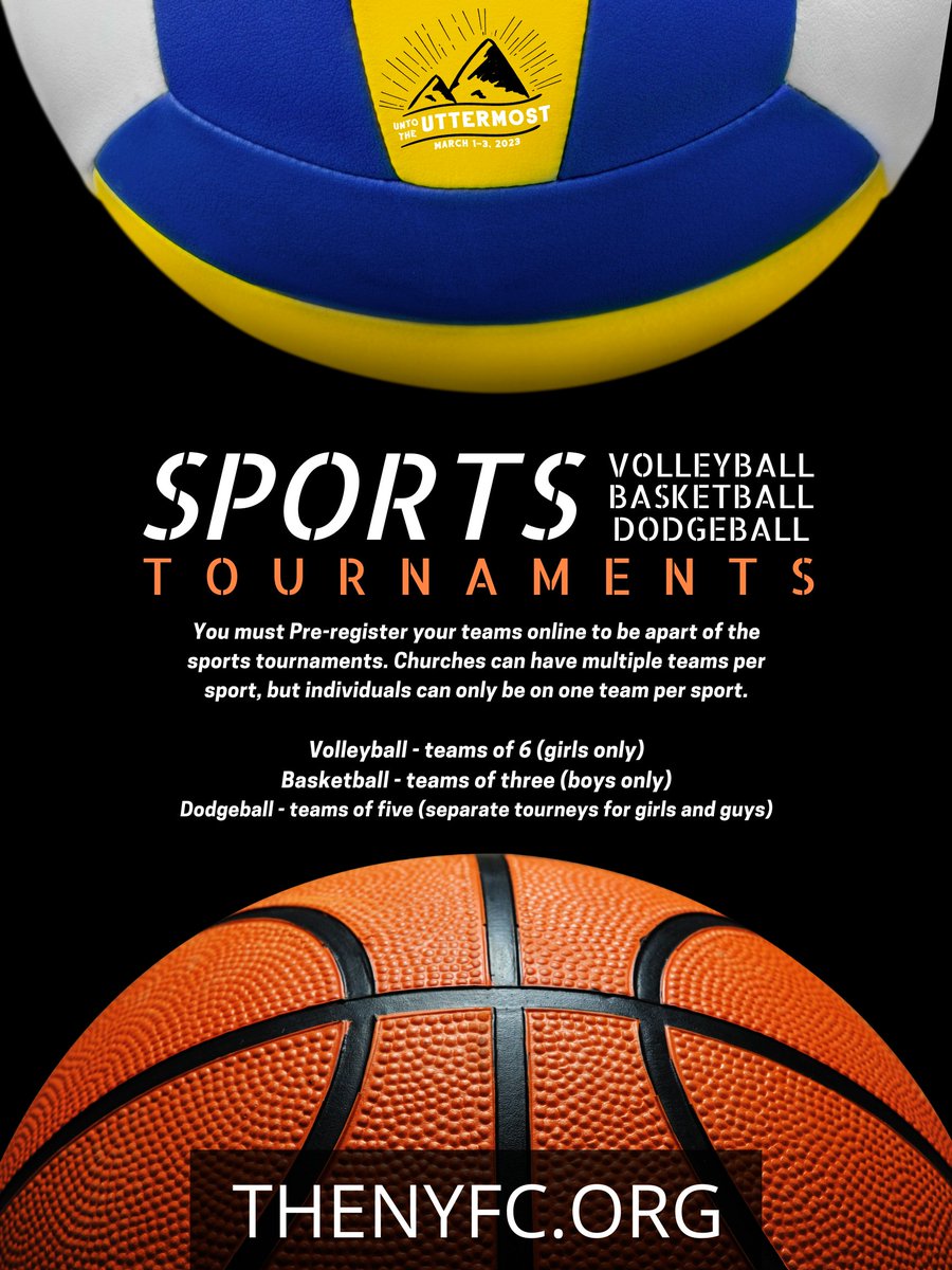 Get your team's registered today for the sports tournaments! Register for Volleyball, Basketball, and Dodgeball tournaments.
thenyfc.org
#NYFC23
#Uttermost
#Tournaments