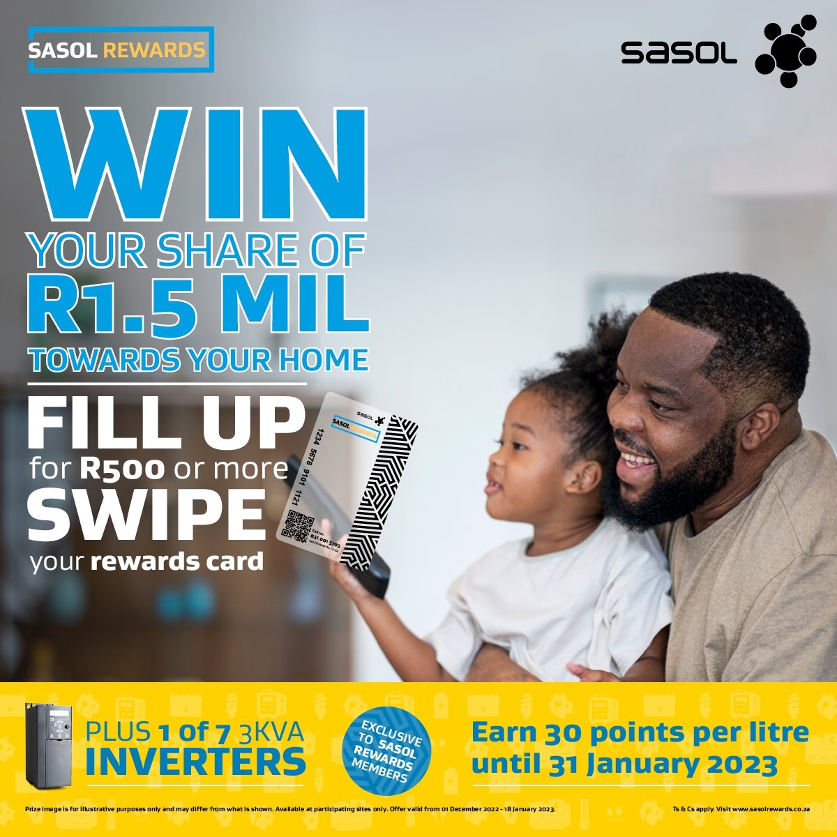 competition time ❗️❗️❗️

looks like load shedding is something that isn’t going to leave us anytime soon but @SasolSA said “worry not🤌🏽”. 
just swipe your card with R500 or more & you could be the lucky winner to an inverter 🤭🔥
#SasolRewards 

bit.ly/3hOrj2f