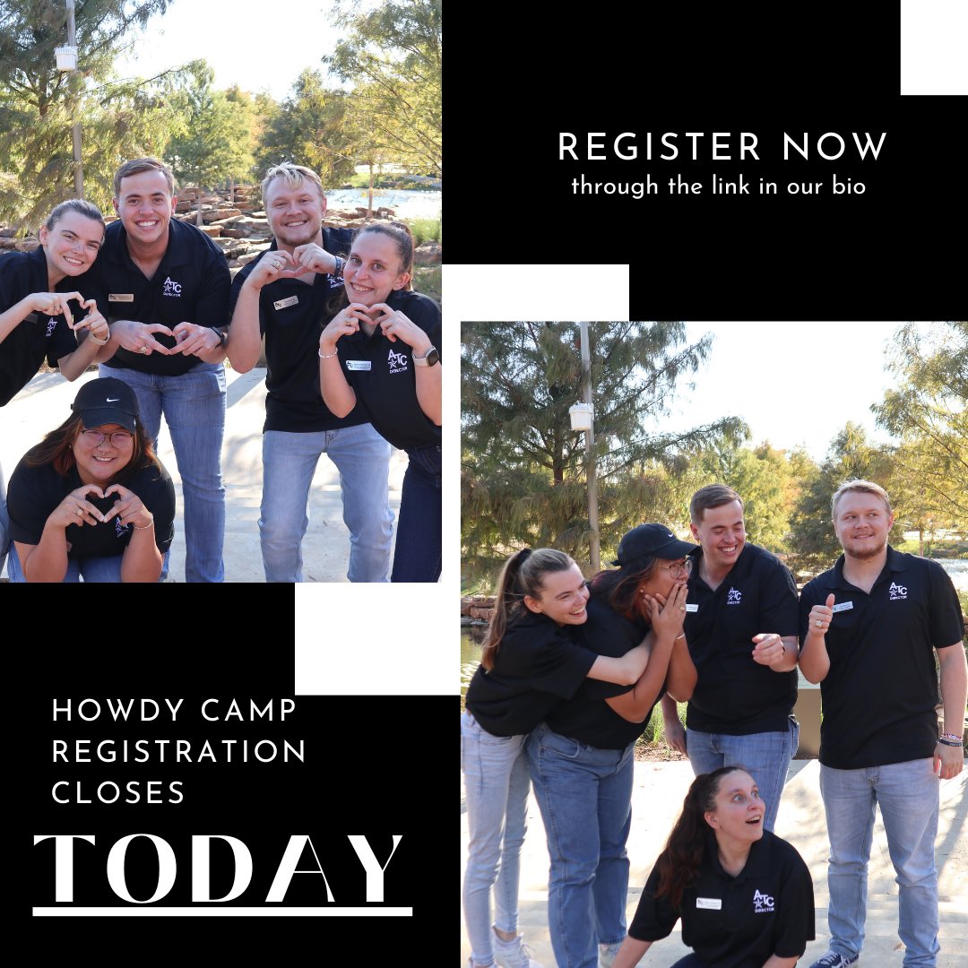 TAMU_ATC's tweet photo. Howdy Camp registration closes TODAY at midnight! If you have any questions, please reach out, and we hope we’ll see you at Lakeview! https://t.co/T80Qs3wyBh