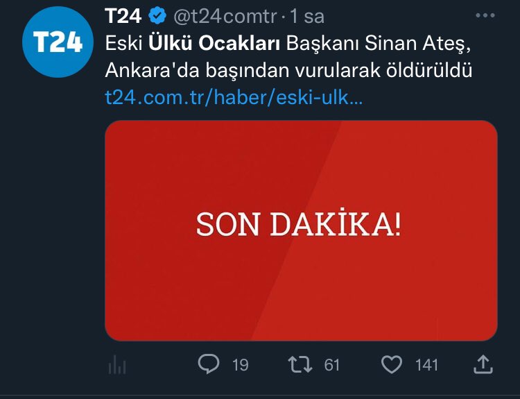 Dün İYİ Partililerle görüşen eski ülkü ocakları başkanı Sinan Ateş bugün sokak ortasında öldürüldü.