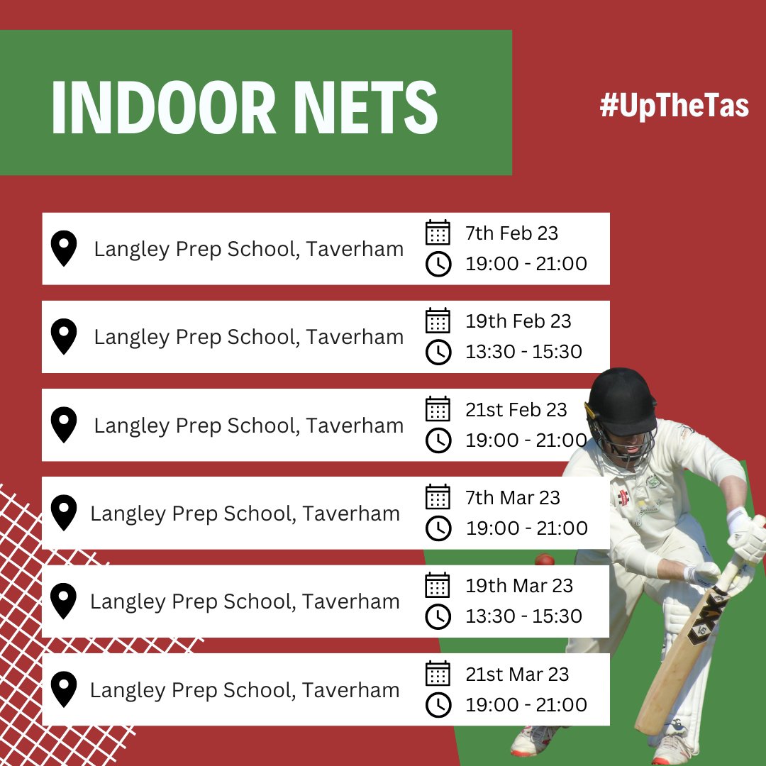 htvcc's tweet photo. Indoor Nets | Our winter nets are taking place at Langley Prep School in Taverham across February and March 2023. Anyone is welcome, current players and new! For more information drop us a DM and we can help out 🏏 #UpTheTas https://t.co/bTXle0ICUO