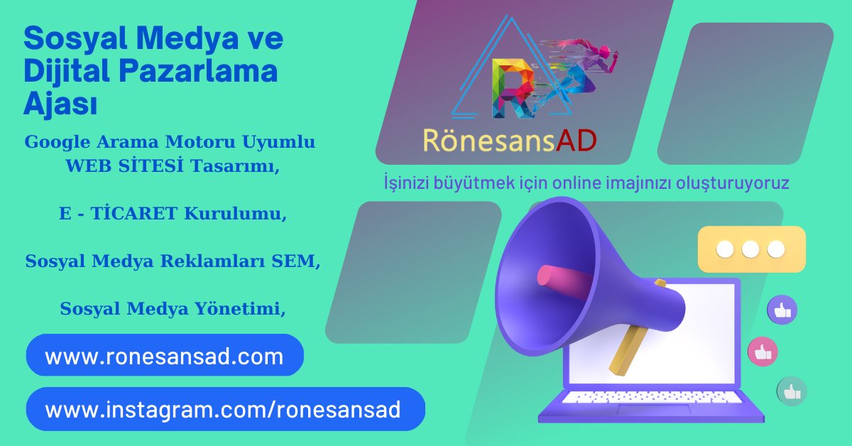 İşini Büyütenler İçin Online İmaj Oluşturuyoruz.
Sosyal Medya ve Dijital Pazarlama Ajansı
ronesansad.com  instagram.com/ronesansad
<a href="/AnkaraTdv/">TDV Ankara İl Eğitim Hizmetleri Koordinatörlüğü</a> <a href="/ankaraegitim_ae/">Ankara Eğitim Platformu</a> <a href="/veganankara/">Ankara Vegan Platformu</a> <a href="/AnkaraTekmer/">Ankara TEKMER</a> <a href="/mimarhaneankara/">MSMB Mimarhane - Ankara</a> <a href="/DernegiAnkara/">Ankara Kulübü Derneği</a> <a href="/kizilayrotaract/">Ankara Kızılay Rotaract Kulübü</a> <a href="/ank_kult_san/">Ankara Kültür Sanat Etkinlikleri</a> <a href="/ajanda_ankara/">Ajanda Ankara</a>