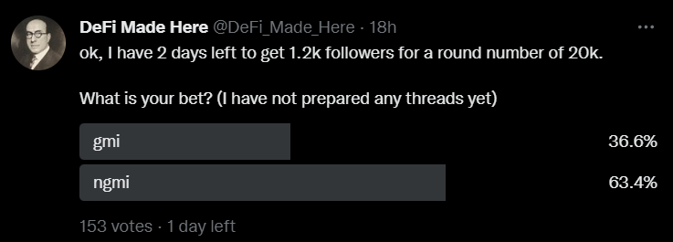 DeFi_Made_Here's tweet photo. 13/ That’s a wrap.

I have 1 day left to get to 20k followers, so every RT and follow is much appreciated.

If you enjoyed this thread:
1. Follow @DeFi_Made_Here for more helpful threads
2. RT the tweet below to share this thread with your audience
https://t.co/OBzIlHs4Lu https://t.co/KfDCtzCxYy