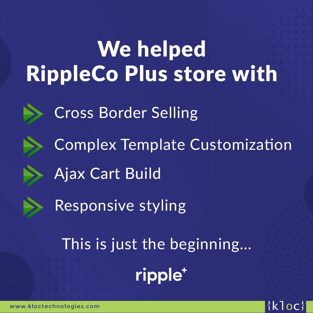 klocsutra's tweet photo. KLoc helped @therippleco with Cross Border Selling
Complex Template Customization
Ajax Cart Build
Responsive styling
Swipe to know more.
#KLoc #KLocTechnologies #shopify #shopifystore #onlinestore #entrepreneur #shopifyexperts #business #stores #shopifyplus shopifypartner https://t.co/7YgvKrL7MR