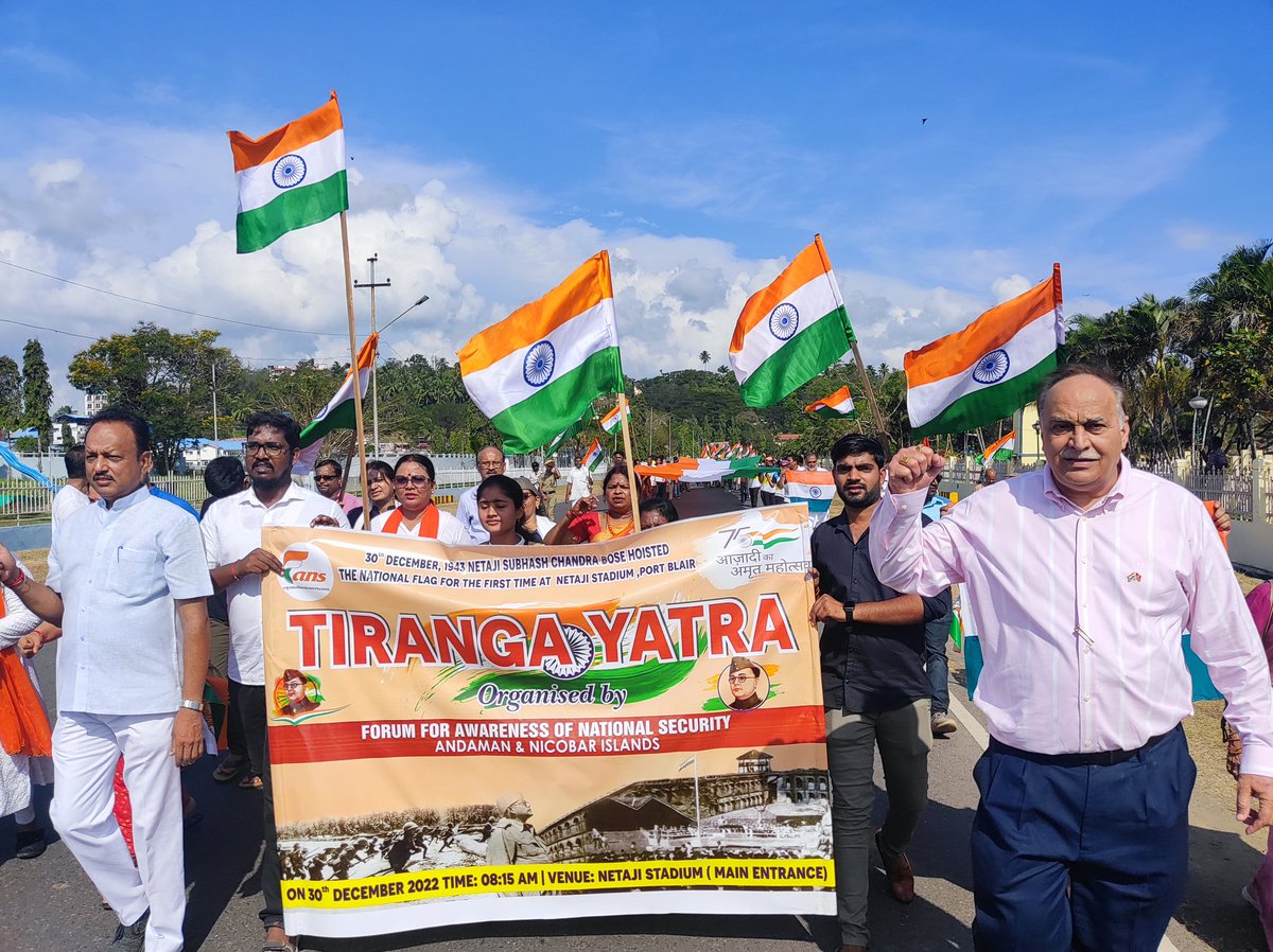 Participated in F.A.N.S huge "TIRANGA YATRA" on occasion 79th anniversary of First Flag Hoisting by Netaji Subhash Chandra Bose in Andaman &amp; Nicobar Islands.

 #NetajiSubhashChandraBose #TirangaYatra #siddhanthraisharma   #AzadiKaAmritMahotsav