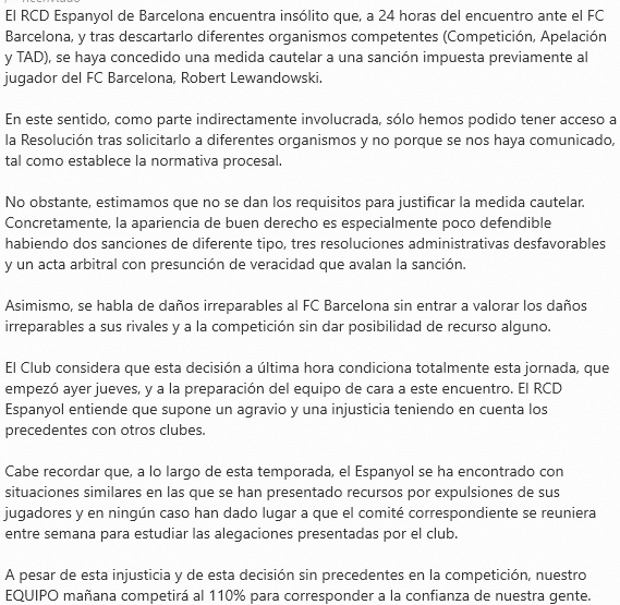 gerardromero's tweet photo. 🚨Comunicado del Espanyol ante la cautelar de Lewandowski https://t.co/YBb99oi7Ze