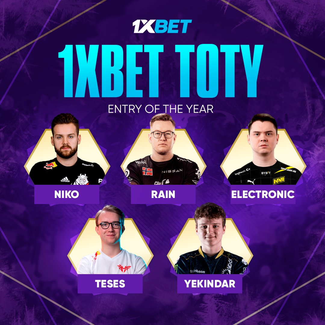 1xBet_Esports's tweet photo. The last one to be chosen!
ENTRY for #1XBET Team of The Year 💫
The nominees are here:
#niko
#rain
#electronic
#teses
#yekindar https://t.co/o3RRkBAbtu