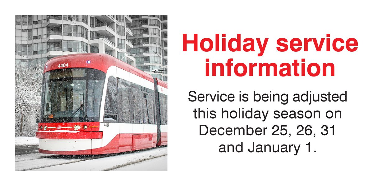 Happy Holidays from the TTC! 

Whether you plan on visiting your loved ones or attending events around the city, the TTC will get you there.

Check out our holiday service adjustments to plan your trip.

Learn more: bit.ly/3USF6Cn