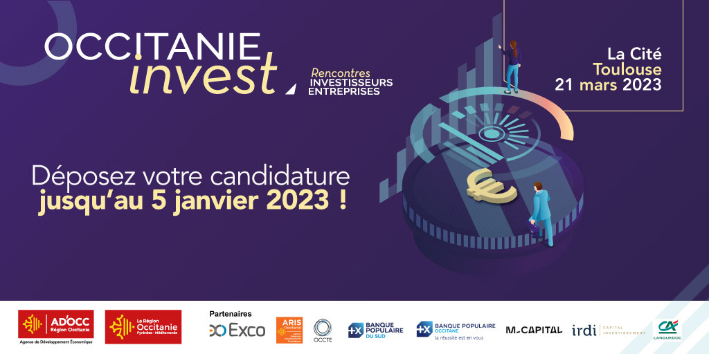 #OccitanieInvest 2023, c'est quoi ❓
Un programme d'accompagnement personnalisé à la levée de fonds &amp; une convention d'affaires :
👉Sélection de 22 entreprises innovantes
👉Coaching pour pitcher face aux investisseurs
👉Rendez-vous B2B 

Inscrivez-vous : inscription.occitanie-invest.com