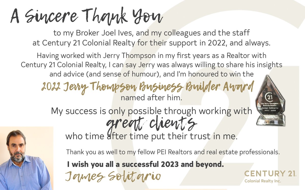 PEIForRent's tweet photo. @C21Colonial #ThankYou #PEI #RealEstate #Award #GreatClients https://t.co/ijmQ9MimhX