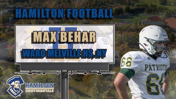 maxbehar66's tweet photo. Excited to announce my commitment to continue my athletic and academic career at Hamilton College! I would like to thank everyone who supported me throughout this process. Time to get to work! @HamCollFootball @WardMelvilleFB @CoachMillerHam @jesse_behar @alihermanbehar https://t.co/2P0G5vvgxH