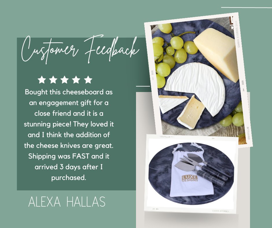 Thanks for the kind words!

Check our lovely cheeseboard on Etsy: bit.ly/3FWjLns
#customizedcheeseboard #CheeseboardandChill #Charcuterieboard
#happycustomer #goodfeedback #cheeseboard #elegant #unique #aesthetic #wood #marble #personalized #engraved