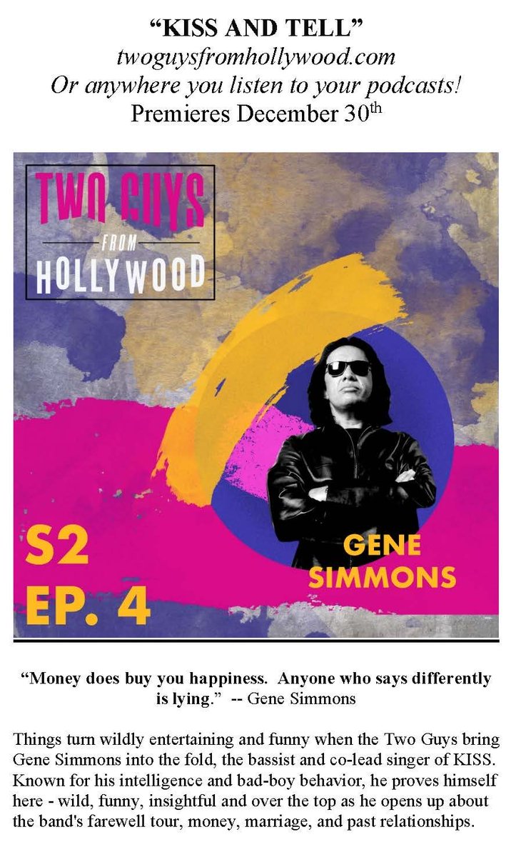 genesimmons's tweet photo. Check out the Two Guys From Hollywood podcast. Fun. https://t.co/6vqXPOjYBN