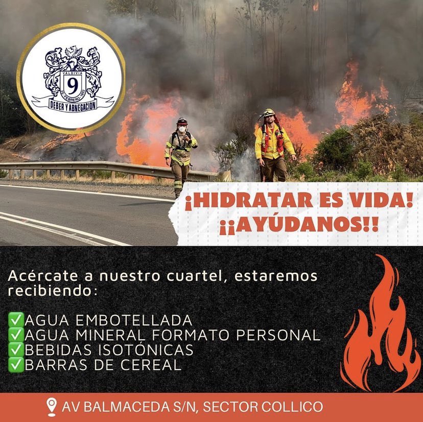 APOYEMOS A NUESTROS BOMBEROS 🚒 

Distintas compañías están realizando una campaña que va en apoyo de los voluntarios que están desplegados en terreno enfrentando esta emergencia forestal. Se estarán recibiendo en las distintas compañías las siguientes donaciones 👇 #Valdiviacl