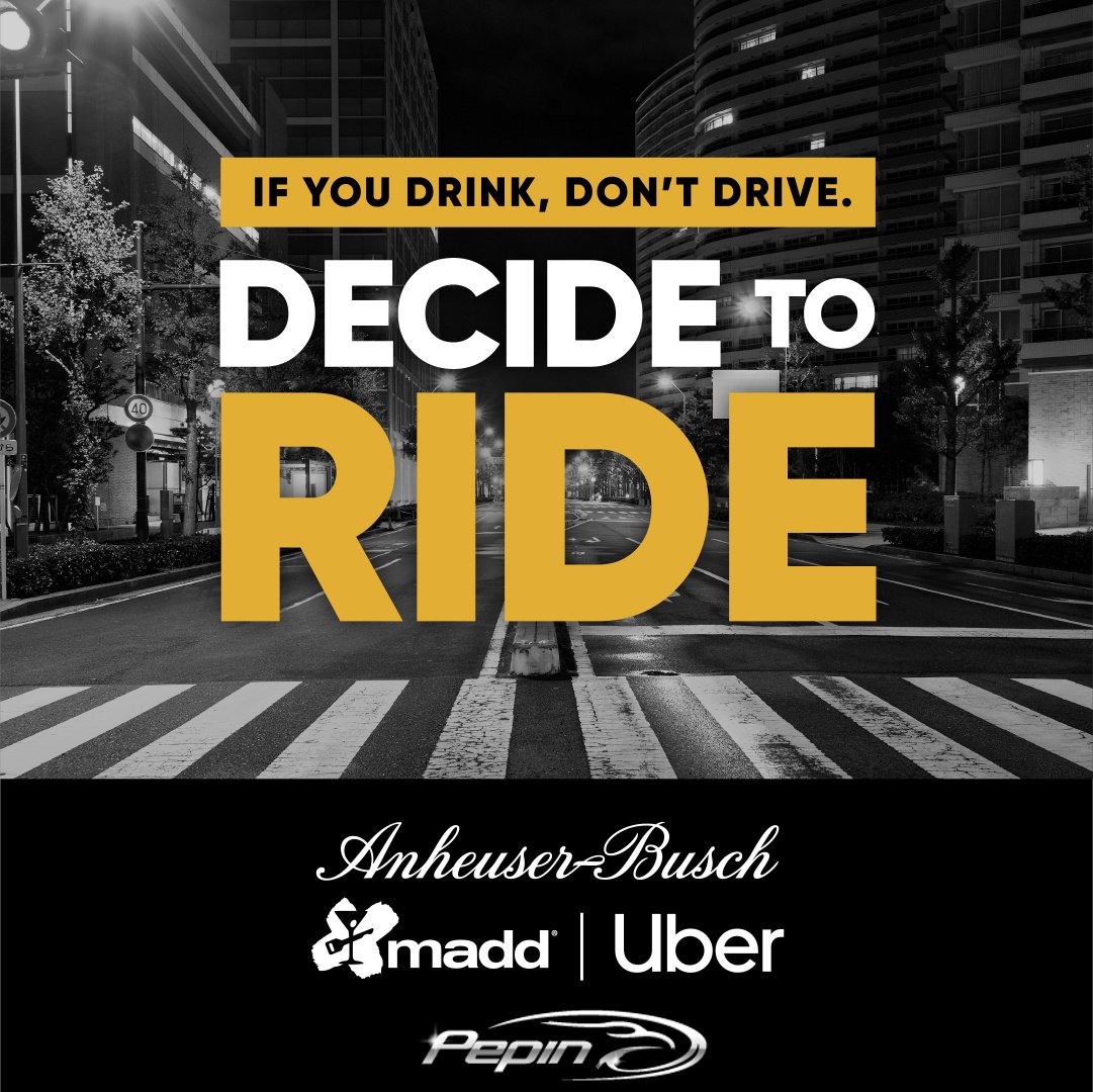 #TeamPepin wishes everyone a Happy New Year! 🥂

Cheers to all of our pouring partners, suppliers and friends🍻

<a href="/AnheuserBusch/">Anheuser-Busch</a>, <a href="/Uber/">Uber</a>, #TeamPepin and MADD want to remind you to plan ahead of your NYE festivities, and ‘Decide to Ride’ so that you have a safe new year eve. 🚗