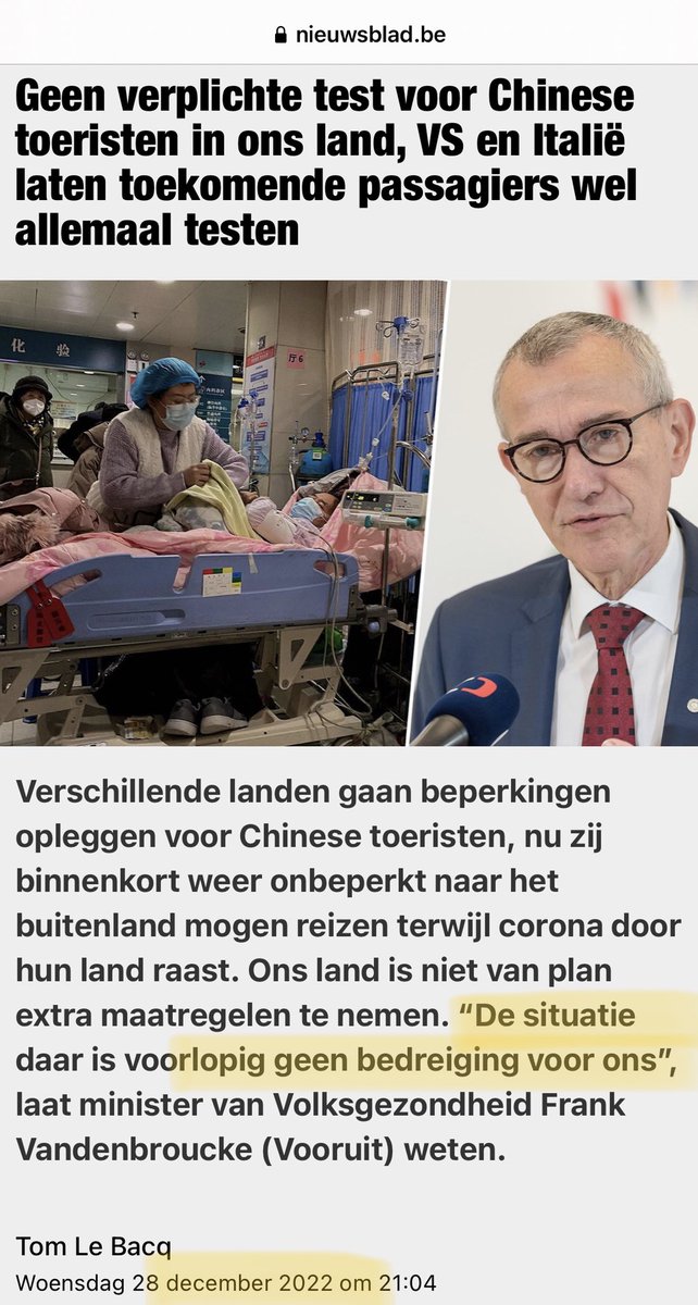 FrankPeeters4's tweet photo. Minister Frank Vandenbroucke ziet na 2 dagen plots toch gevaar opduiken uit China waar hetzelfde virus circuleert als hier?
Nu nog de vaccinatiecentra heropenen na nieuwjaar voor een #winterbooster ? 🤡
Ondertussen is dat virus voor zowat iedereen minder dodelijk dan griep. https://t.co/scMr56xO4w
