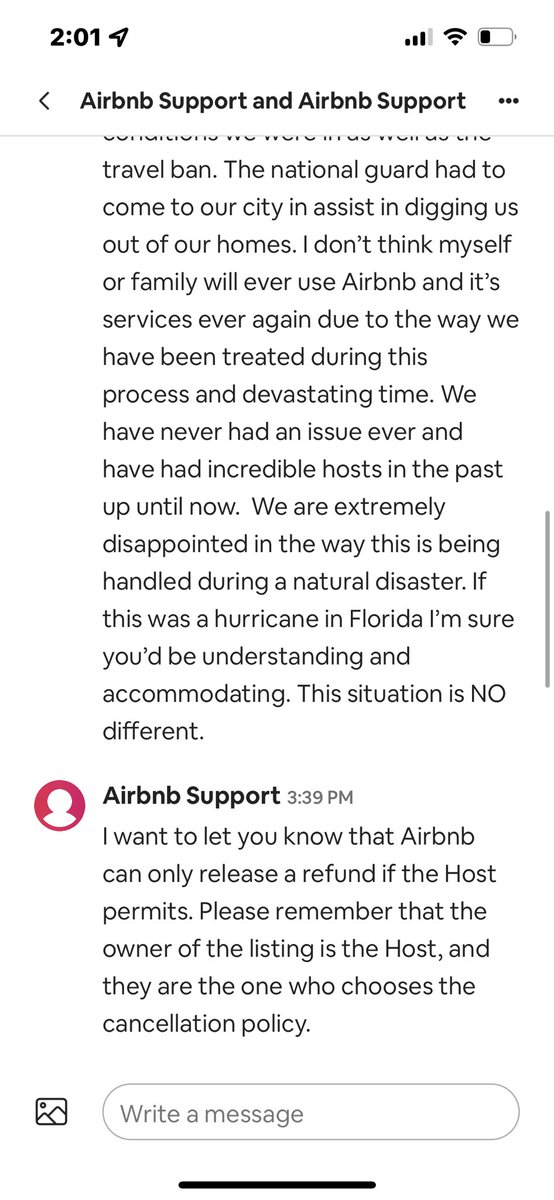 MeganKlapp's tweet photo. We are disgusted with @Airbnb and their lack of help during a NATURAL DISASTER https://t.co/2U0Fqvlg0c
