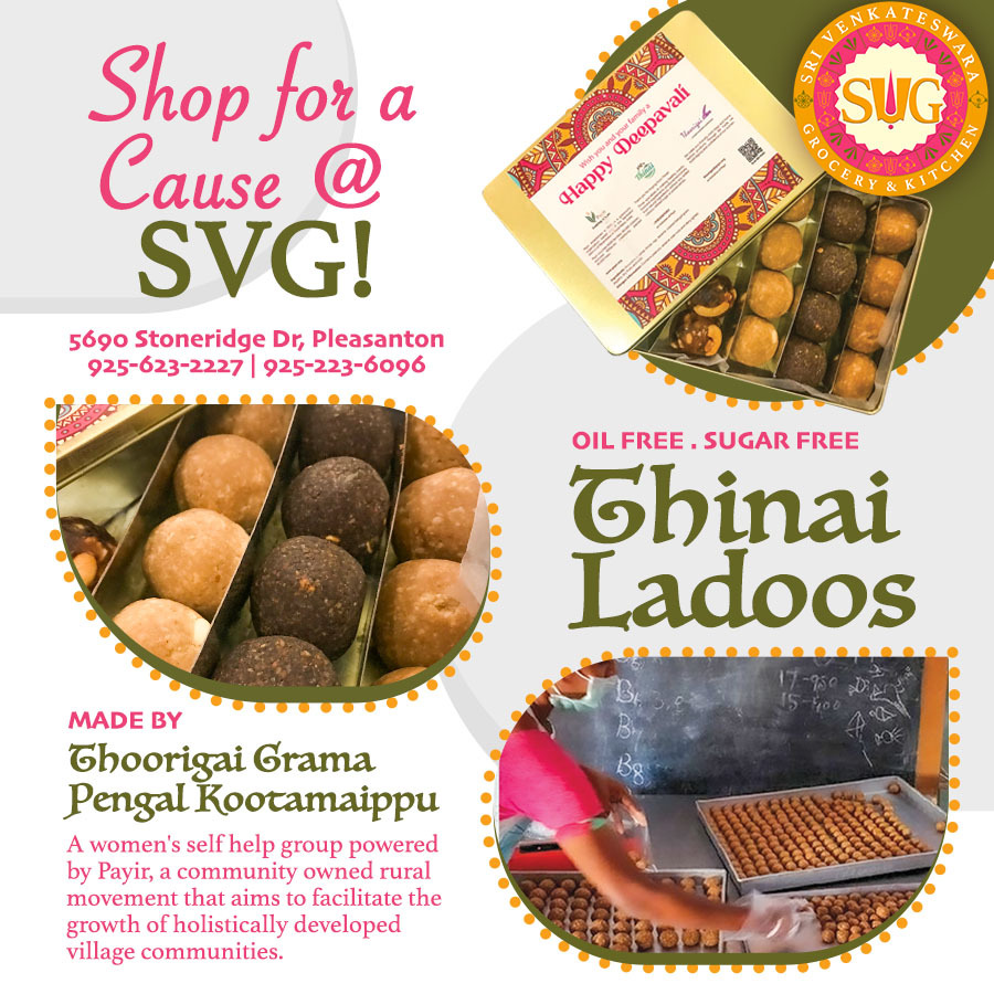 Healthy, Tasty & For a Good Cause- Sugar Free, Oil Free THINAI LADOOS made with Millets available now at 5690 Stoneridge Dr, Pleasanton! #svgindianmarket #milletladoo #milletfood #healthysweets #healthyindiandiet  #pleasanton