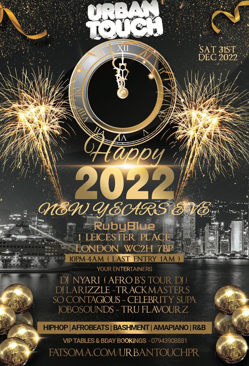 MacEntsUk's tweet photo. Urban Touch NYE Party London - £10 Tickets Sold Out ❌ £15 final 11 £20 Final Release Available https://t.co/UJfv160BM5 https://t.co/fYmPdHUeTT
