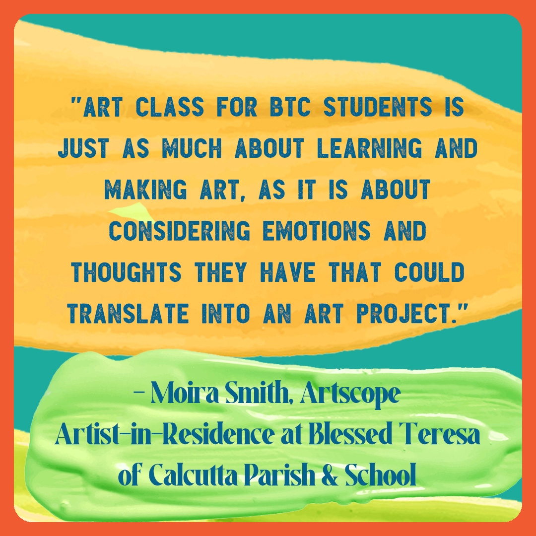 Free draw artwork made by 2nd graders during art class taught by our Artist-in-Resident, Moira Smith, at Blessed Teresa of Calcutta Parish &amp; School.