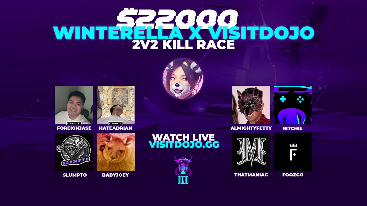 Introducing some competitors entered in our $2,200 <a href="/Winterellas/">w ❆</a> x <a href="/VisitDojo/">Dojo</a> 2v2 Kill Race.

Make sure to watch their POVs on our 'Watch Live' page @ 5PM EST!

📺: visitdojo.gg/tournaments/63…