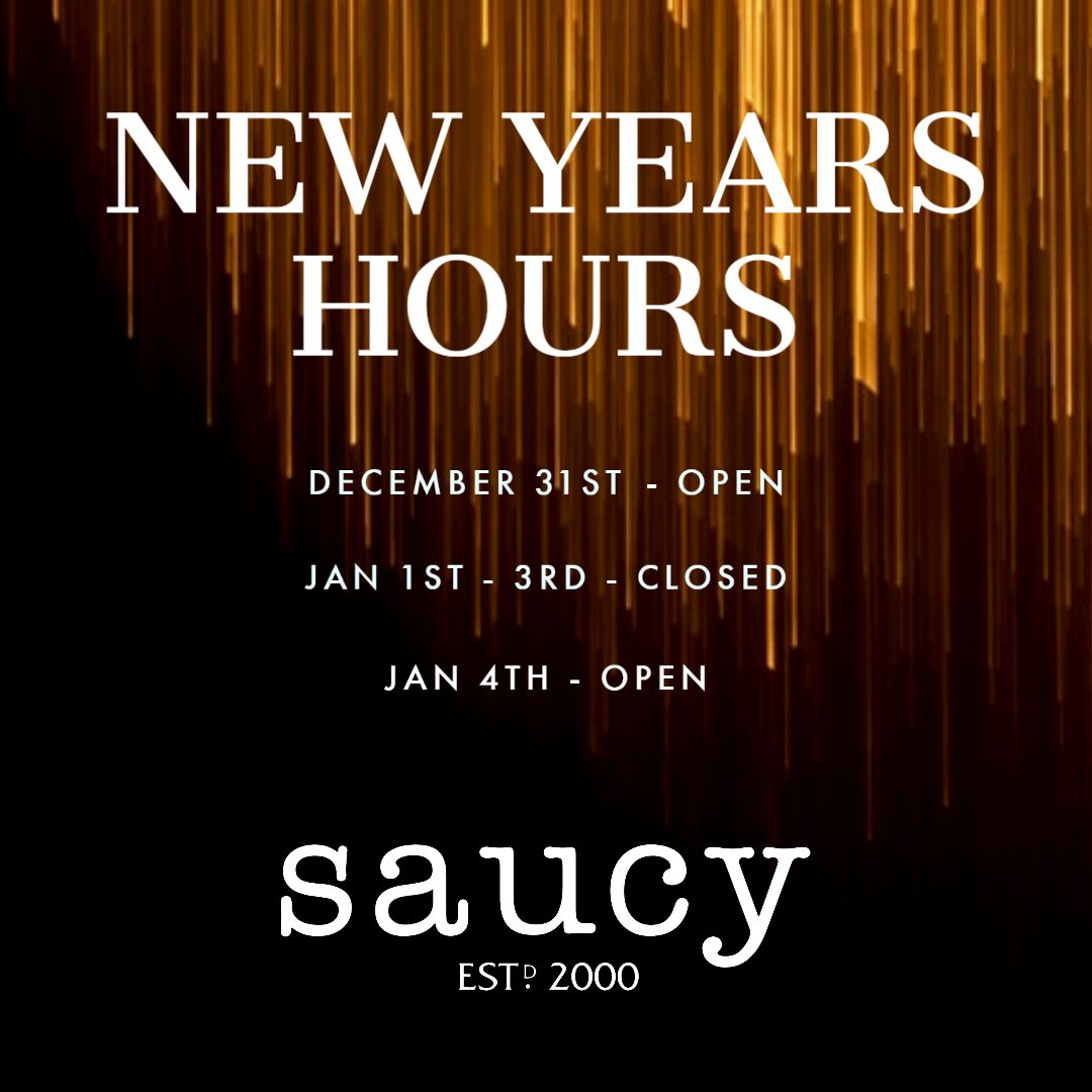 Thank you
•
#saucy #saucyinstreetsville #streetsville #streetsvillemade #streetsvillebia #newhours #eatlocal #menu #gratitude #nye #newyearseve