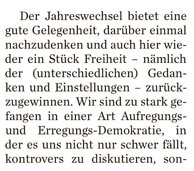 „Doch wir müssen wieder lernen Konflikte auszuhalten und auszutragen.“ Kluger und hoffnungsvoller Ausblick auf das Jahr 2023 von Chefredakteur Marc Rath - auf der „Eins“ der heutigen #MitteldeutscheZeitung. #Konfliktmanagement #Aufregungsdemokratie #Streitkultur #Jahreswechsel