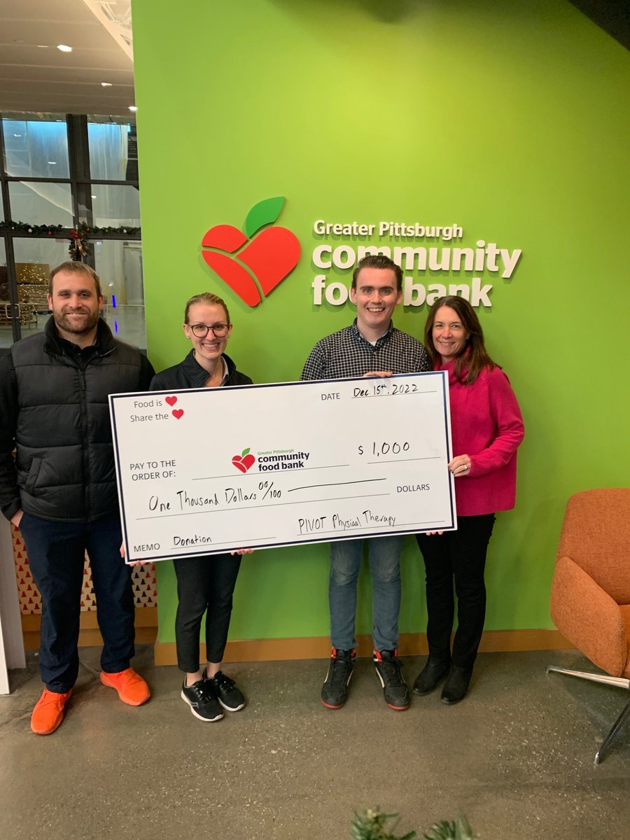 Athletico's tweet photo. As part of our #PTDOS initiative, the Athletico Cares Foundation is proud to present five $1,000 grants to organizations within the communities that we serve. Pictured are recipients from Wings Oklahoma, Greater Pittsburgh Community Food Bank and Boys & Girls Club of Westminster. https://t.co/evFibySufq