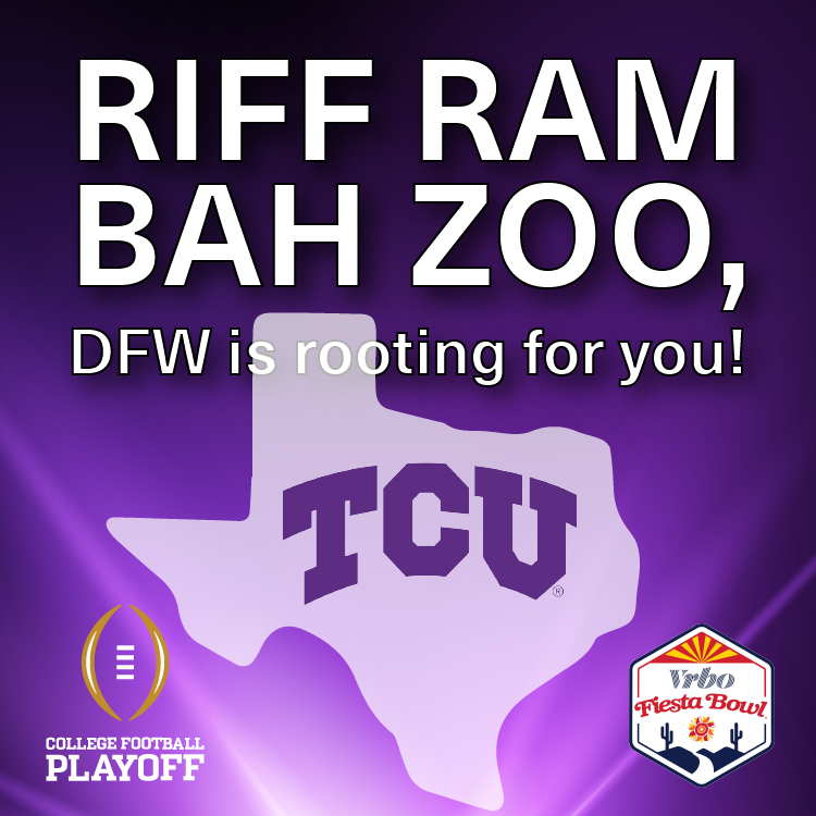 The first team from Texas to play in the <a href="/CFBPlayoff/">College Football Playoff</a> is from FORT WORTH! 📍

Congratulations to <a href="/TCUFootball/">TCU Football</a> on an incredible season and make all of DFW proud in the <a href="/Fiesta_Bowl/">Fiesta Sports Foundation</a>! 🐸😈 

#GoFrogs #FrogsBy90 #DFWBig12Team #FiestaFrogs