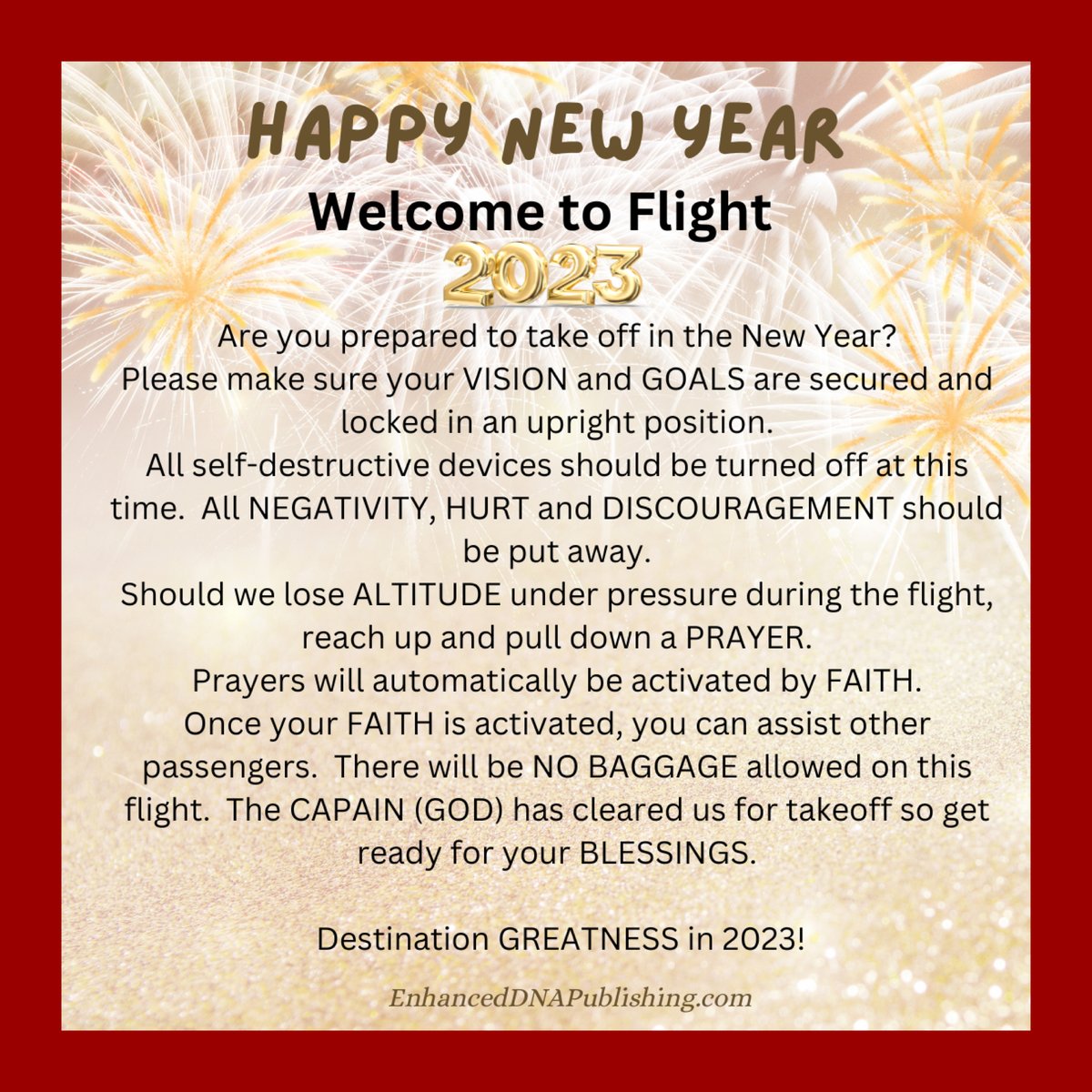 EnhancedDNA's tweet photo. Are you prepared to takeoff into the NEW YEAR? Get ready for your #BLESSINGS! #2023 #VISION #GOALS #PRAYER #FAITH https://t.co/MZhdMWcJ91