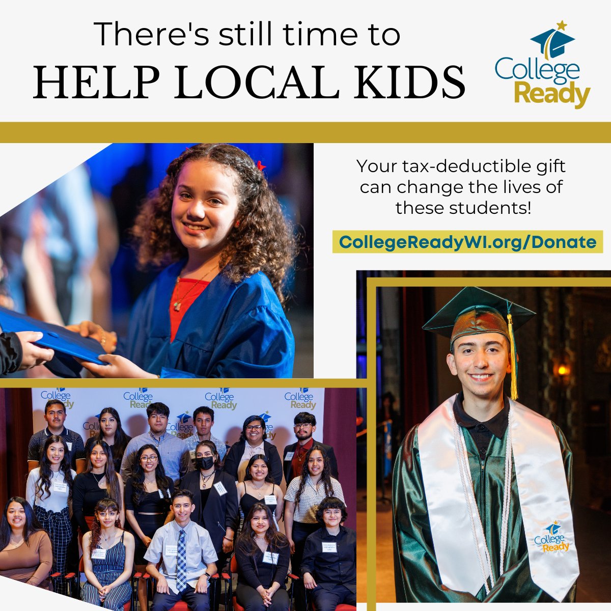 CollegeReadyWI's tweet photo. It's not too late...To give the gift of #education in 2022! Please consider helping local students achieve their dreams for college and career success by making a year-end gift to CollegeReady. https://t.co/FMynEQ8b2G https://t.co/8YRSGhoZtc