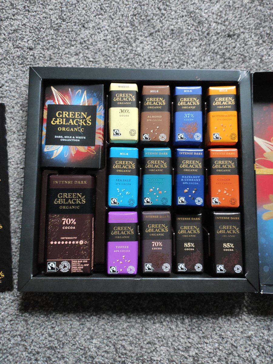 bazzygee's tweet photo. @greenandblacks well I am devastated. Just opened this Christmas gift and one of the baby chocolate bars has already left the building. I guess it could be worse, it could have been a flavoured one, but it's been some time since such a small thing upset me sooooo much!!!! https://t.co/kPCh8EKhTO