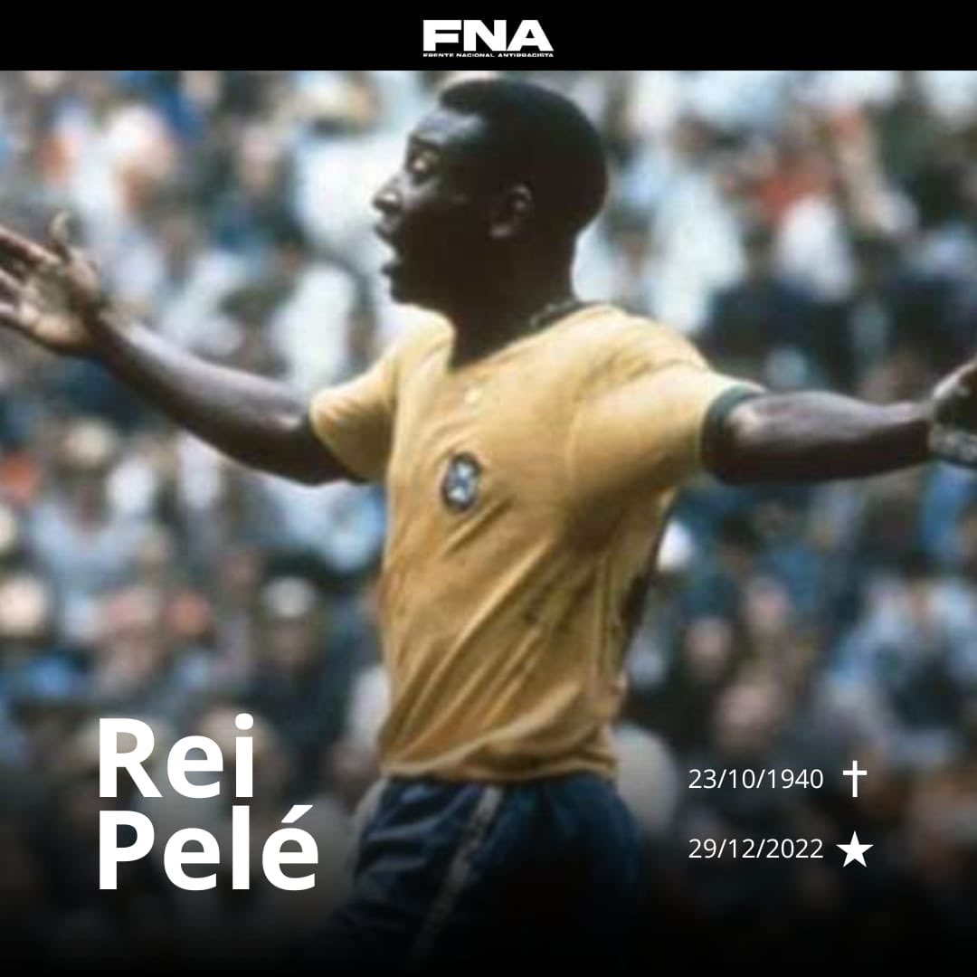 Nesta quinta-feira (29/12), faleceu Edson Arantes do Nascimento, o Pelé, aos 82 anos, devido a um câncer de cólon.

Deixa um legado extraordinário que vai para além do campo de futebol, Rei <a href="/Pele/">Pelé</a> 🤴🏿, descanse em paz! 🙏🏾🤍 

#FrenteNacionalAntirracista
#reipelé