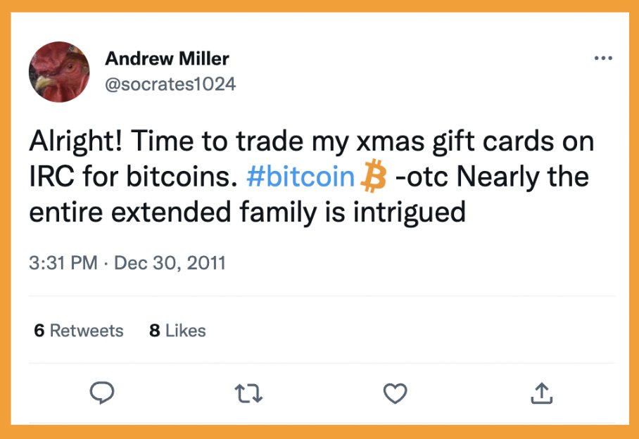pete_rizzo_'s tweet photo. ✨ Trading Christmas gifts for #Bitcoin at $4, 11 years ago. Legend 💫 https://t.co/VwFRpAJ3hh