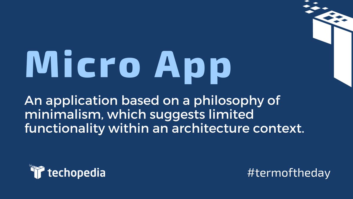 techopedia's tweet image. When a relatively small or simple codebase offers specific plug-in or add-on features, it can be characterized as a #microapp: bit.ly/3F2JB7B

#ITjobs #ITcareers #appdeveloper #coding #ITtrends #Microservices