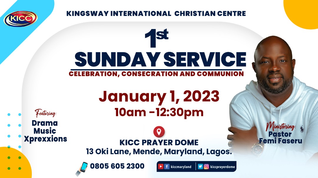 KICCPrayerdome's tweet photo. We call it a day of celebration, consecration and communion; that's the KICC Maryland New Year day Sunday service.

Join  us for the 1st Sunday Service of the year @ KICC Prayer Dome | 13 Oke Lane Mendes Maryland, Lagos
Time 10am - 12:30pm
 for more enquiry call 0805 605 2300 https://t.co/y5jYsK3TEp