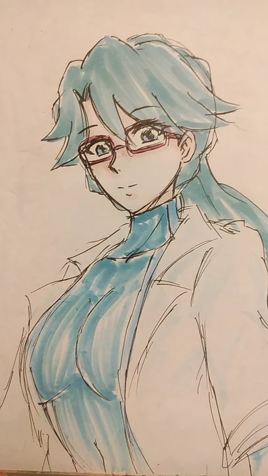 寝る前10分ドロ、赤めがね白衣ウェットスーツ大人みなみさん。何を描くか決めずに描いてドっ散らかし。 