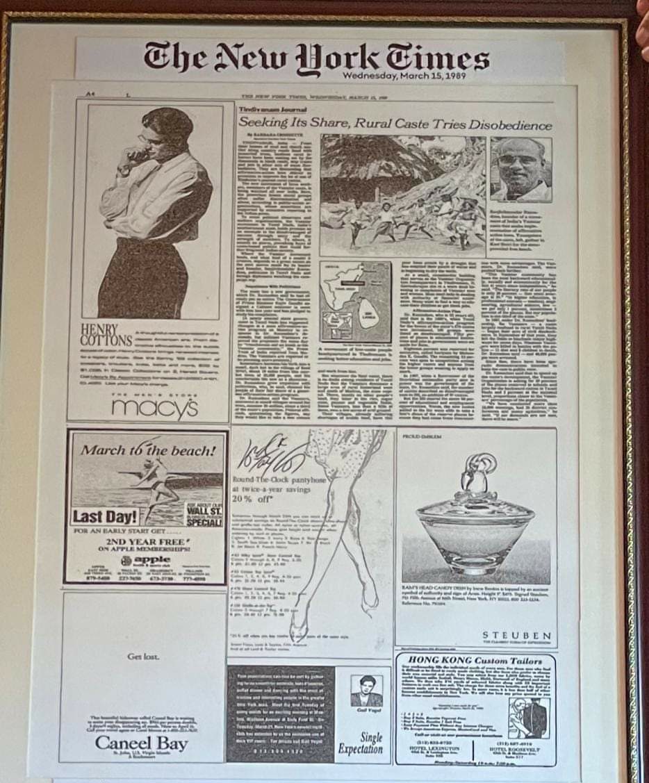 PmkGkm's tweet photo. 1980 ஆம் ஆண்டு வன்னியர்களுக்கு 20% இட ஒதுக்கீடு கேட்டு நடத்தப்பட்ட ஏழு நாள் தொடர் சாலை மறியல் போராட்டம் குறித்து அமெரிக்க நாட்டில் தி நியூயார்க் டைம்ஸ் என்ற ஆங்கில நாளேடு அப்போது வெளியிட்ட செய்தியை எடுத்து வந்து கோபிநாத் என்பவர் மருத்துவர் அய்யா அவர்களிடம் வழங்கியபோது... https://t.co/ZIMQrDxAuP
