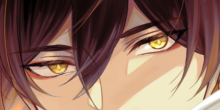 zhongli (genshin impact) 1boy male focus solo hair between eyes bangs brown hair yellow eyes  illustration images