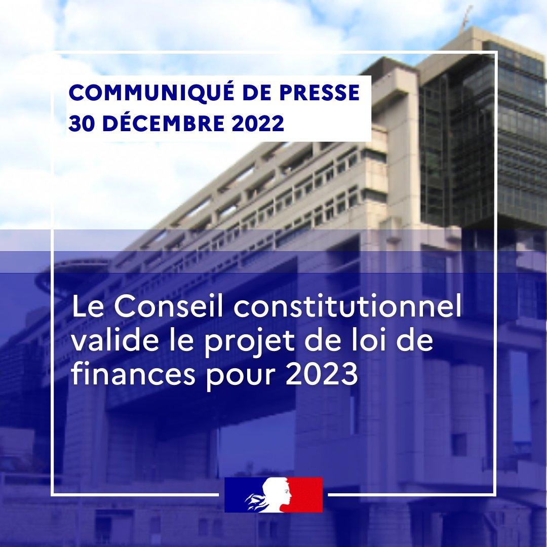 🔴 #PLF | Le Conseil constitutionnel a validé le projet de loi de finances pour 2023, ayant fait l'objet d’une concertation inédite avec l’ensemble des groupes parlementaires dans le cadre des Dialogues de Bercy. 
Plus d'infos 👉  bit.ly/3Vzc1w4