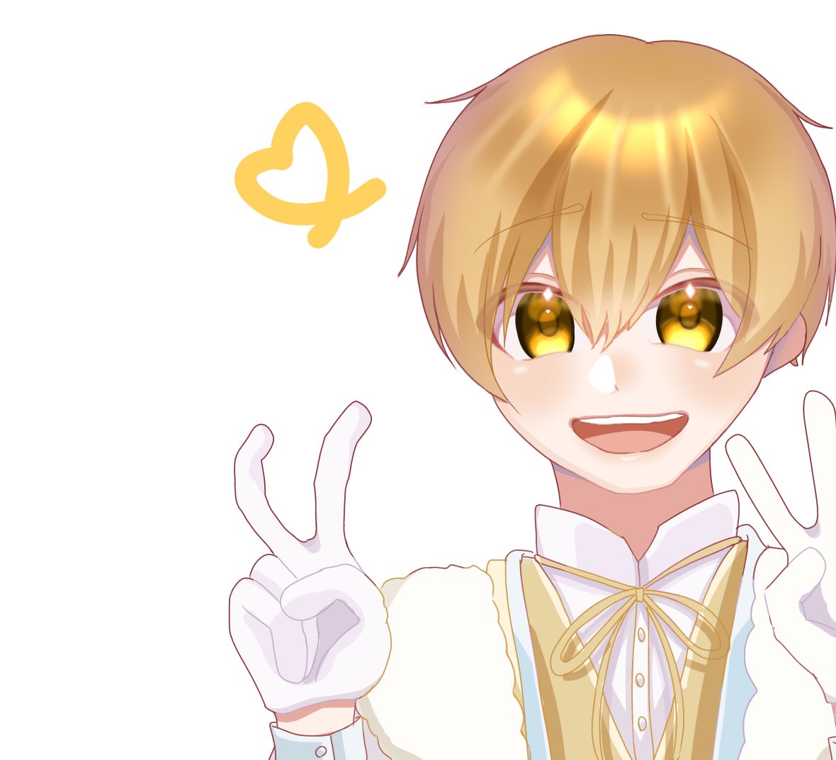 1boy male focus gloves yellow eyes smile solo white gloves  illustration images