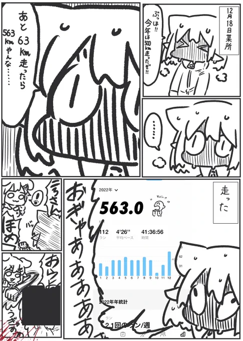 #できたてころね #ころねすきー  2022年は563km走りました!10月ヒザぶっ壊したせいで、年末にかなり詰め込んでしまった。ころさん……アタシ来年は何キロ走ったら良いかな?