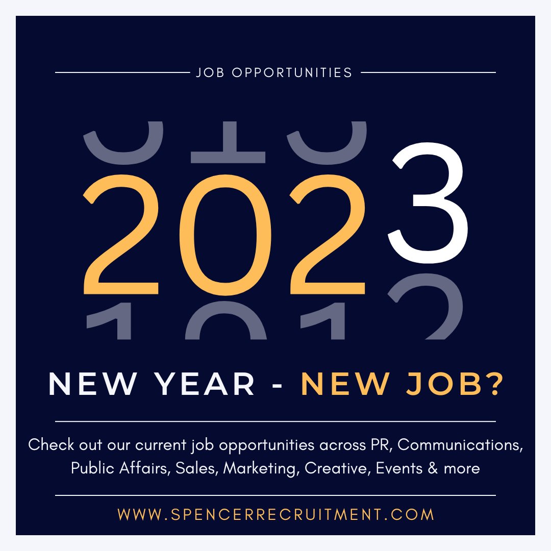 At Spencer Recruitment we have some excellent new #job opportunities on our books as we head towards 2023. Take a look at our fantastic job openings across PR, #communications, Public Affairs, #Marketing, Sales, #Digital, Creative, Events &amp; more! 👉 spencerrecruitment.com/current-opport… #apply