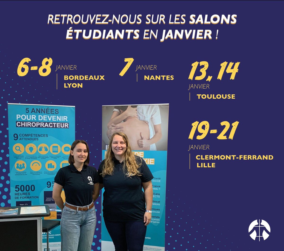 En janvier, l’IFEC sera présent sur les salons L'Etudiant de Nantes (7 janvier), Bordeaux (6-8 janvier) et Lyon (6-8 janvier), ainsi que sur le salon InfoSup Toulouse (13&amp;14 janvier), le Salon L'Etudiant de Lille (19-21 janvier) et AuverSup à Clermont-Ferrand (19-21 janvier).