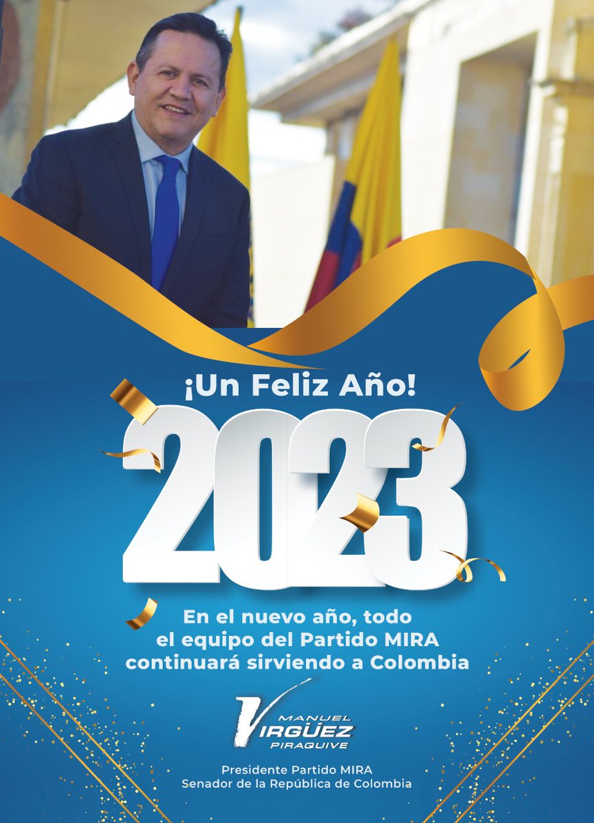 Virguez's tweet photo. Desde el @PartidoMIRA les deseamos un feliz año nuevo!
🎊🎉

Este 2023 seguiremos trabajando en equipo por todos los colombianos! https://t.co/wpUz6REIs6