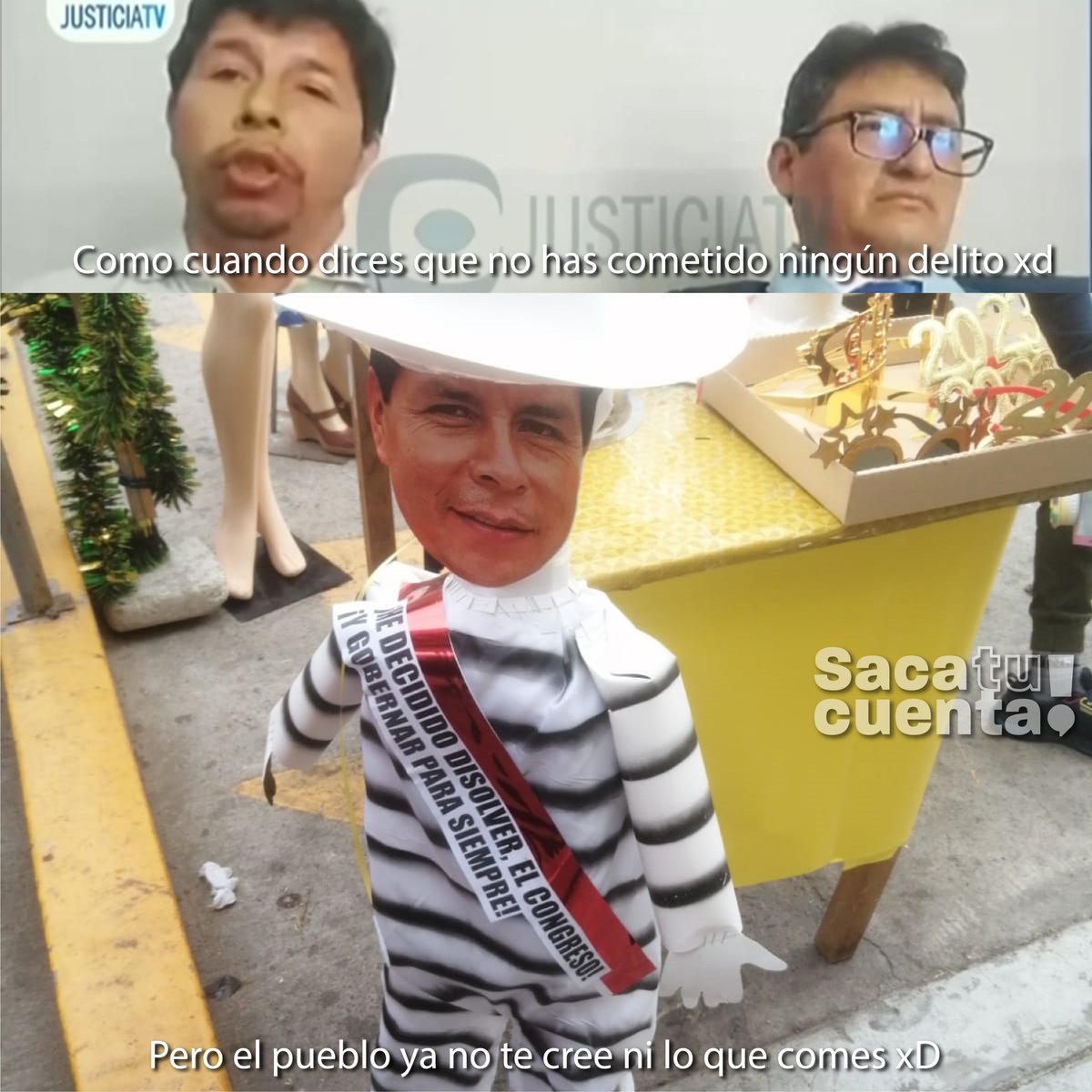 El pueblo tiene en claro 4 cosas:

1. Pedro Castillo fue presidente.
2. Pedro Castillo está preso.
3. Pedro Castillo hizo un golpe de estado para quedarse en el poder.
4. Y saben qué muñeco se va a quemar para año nuevo.

#pedrocastillo #añonuevo #golpe #golpedeestado #perú