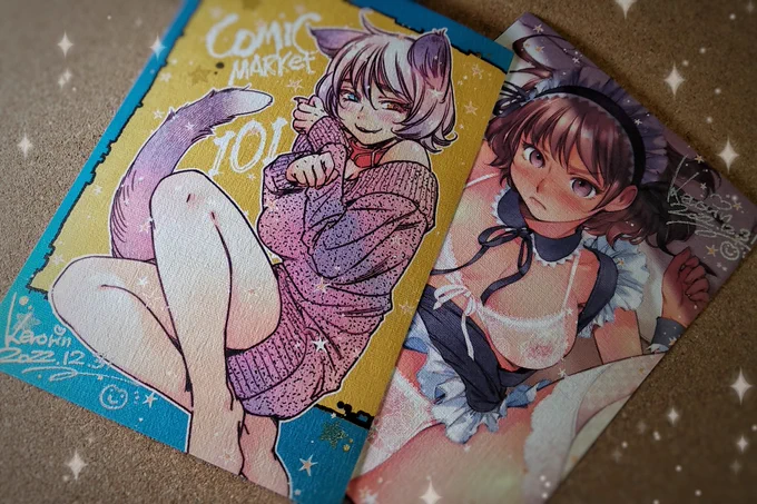 コミケ2日目参加します😊新刊なくてごめんなさい…既刊のイラスト集はあります。
キラキラサイン入りポストカード作ったので、なにかのついでにお立ち寄りくださいませ✨ 