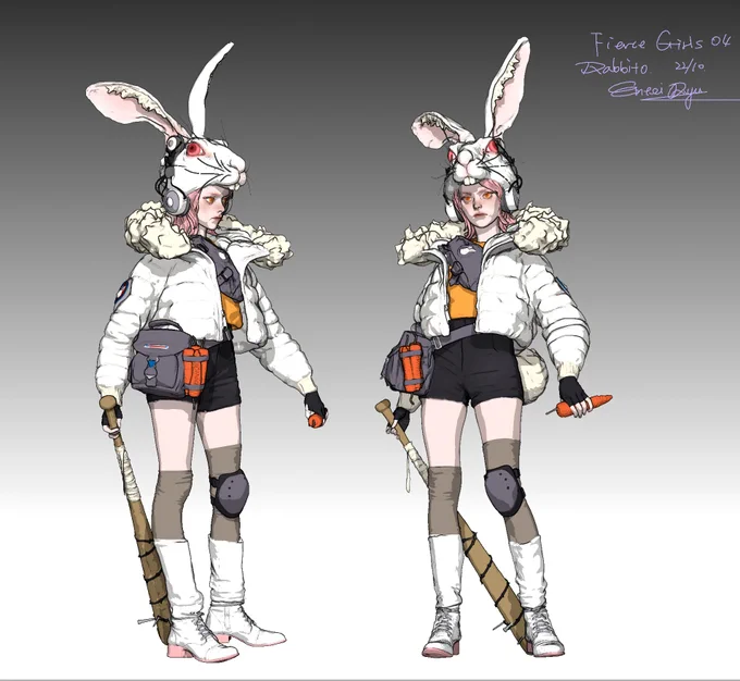 FIERCE GIRLS S1のラストメンバー、2023干支の子、爆薬と棒を持ってるポストアポカリプスバニー。「RABBITOウサヘッド娘」ガレージキット予約受付開始、50個限定になります。 