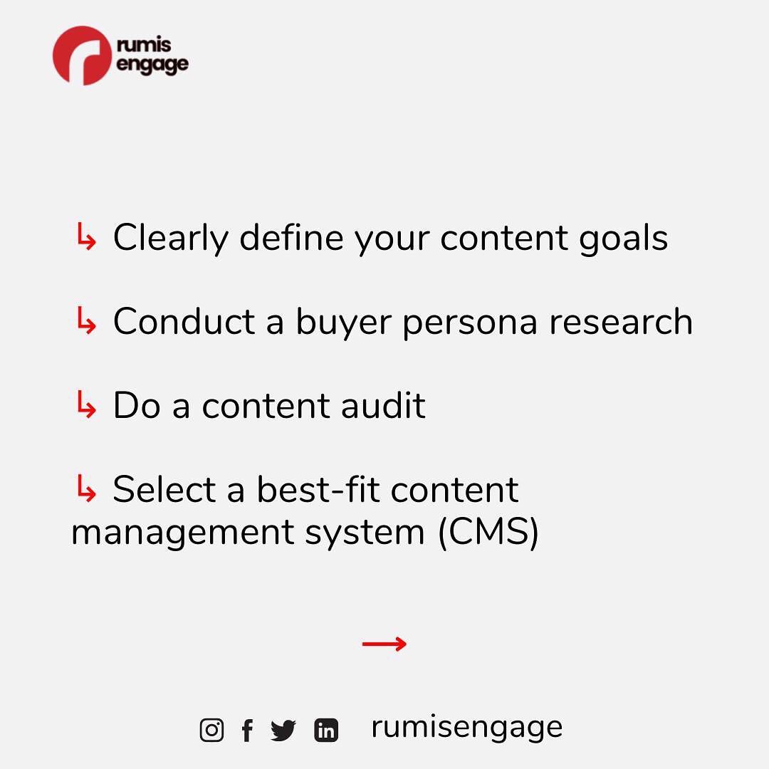 rumisengage's tweet photo. How to Create a  Resilient  Content Strategy

↳ Clearly define your content goals
↳ Conduct a buyer persona research
↳ Do a content audit.....

#contentstrategy #content https://t.co/i0YUHc8WWN